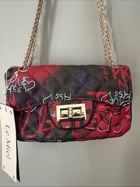 NWT Le Miel Quilted Graffiti Crossbody Shoulder Bag Purse